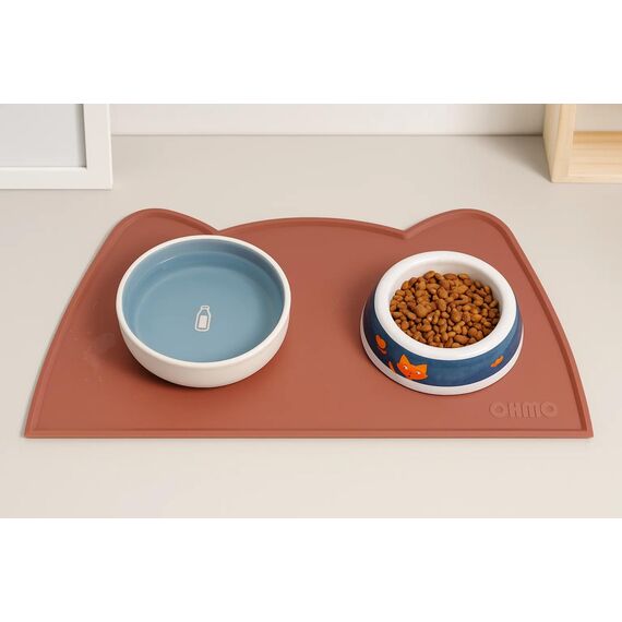 OHMO Napfunterlage für Kleine Hunde und Katze, 46x25cm, Unterlage für Katzennapf, rutschfeste Futterunterlage aus Silikon, Wasserdicht(Erythrinus)