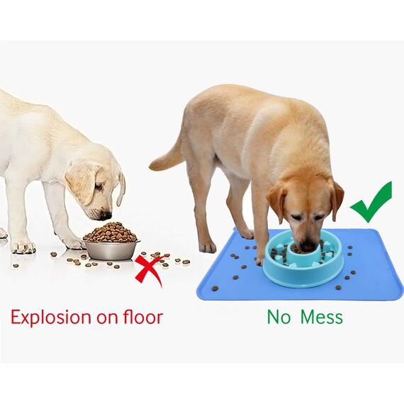 Joytale Silikon-Futtermatte für Hunde, rutschfeste wasserdichte Futtermatte mit erhöhtem Rand für Hunde und Katzen,47 x 30cm, Blau