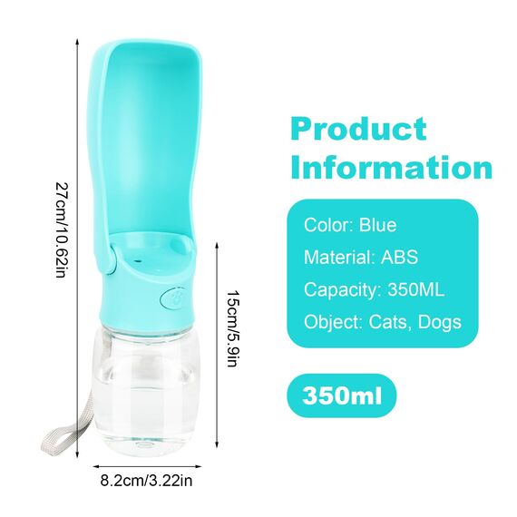VFANDV Tragbare Haustier Trinkflasche, Trinkflasche Hunde, Hundewasserflasche, 180°Faltbare Hund Katze Haustiere Auslaufsicher Wasserflasche für Täglich Spazieren Gehen Reisen Campen (350ML)
