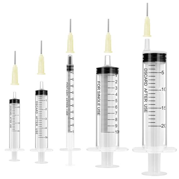 OFFCUP Spritzen-Set mit stumpfer Nadel, Spritze und Kanüle verschiedene Größen:1ml,2ml,5ml,10ml,20ml, Plastiktube Einwegspritzen Kunststoff Spritze für Flüssigkeiten, Hobby, Heimwerk