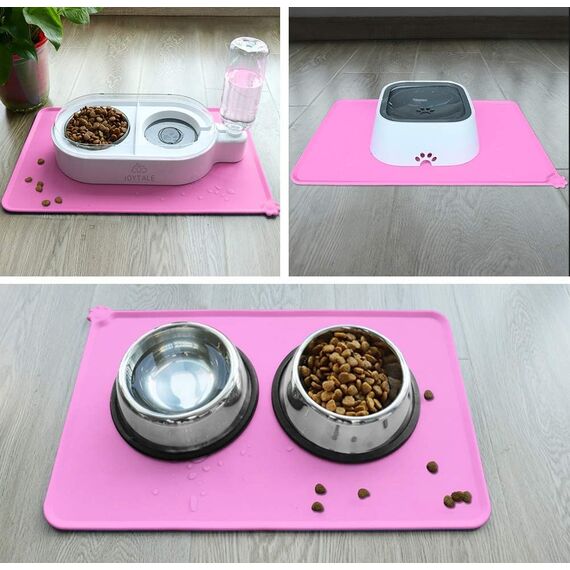 Joytale Silikon-Futtermatte für Hunde, rutschfeste wasserdichte Futtermatte mit erhöhtem Rand für Hunde und Katzen,53 x 37cm, Rosa