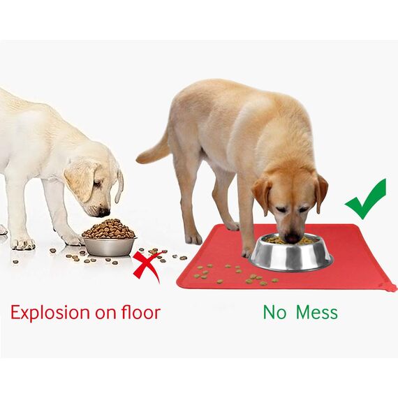 Joytale Silikon-Futtermatte für Hunde, rutschfeste wasserdichte Futtermatte mit erhöhtem Rand für Hunde und Katzen,47 x 30cm,Rot