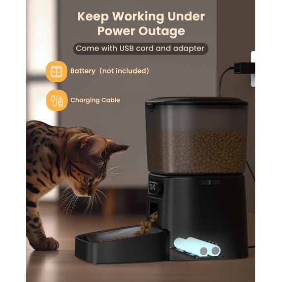 oneisall 3.5L Futterautomat Katze, Katzenfutter Automat mit Programmierbarem Timer, 1-6 Mahlzeiten pro Tag, Futterspender für Katzen/Hunde, mit Edelstahlnapf