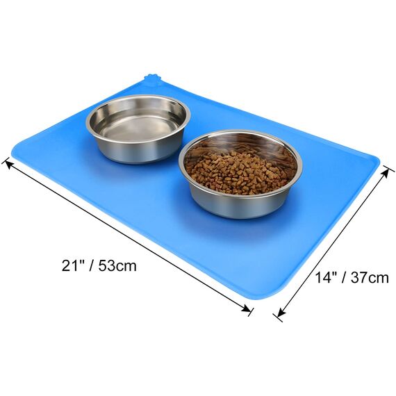 Joytale Silikon-Futtermatte für Hunde, rutschfeste wasserdichte Futtermatte mit erhöhtem Rand für Hunde und Katzen,53 x 37cm, Blau
