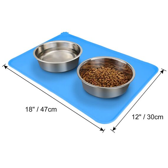 Joytale Silikon-Futtermatte für Hunde, rutschfeste wasserdichte Futtermatte mit erhöhtem Rand für Hunde und Katzen,47 x 30cm, Blau