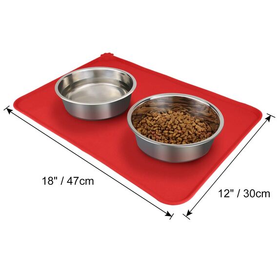 Joytale Silikon-Futtermatte für Hunde, rutschfeste wasserdichte Futtermatte mit erhöhtem Rand für Hunde und Katzen,47 x 30cm,Rot