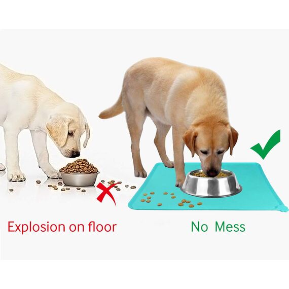 Joytale Silikon-Futtermatte für Hunde, rutschfeste wasserdichte Futtermatte mit erhöhtem Rand für Hunde und Katzen,47 x 30cm,Türkis