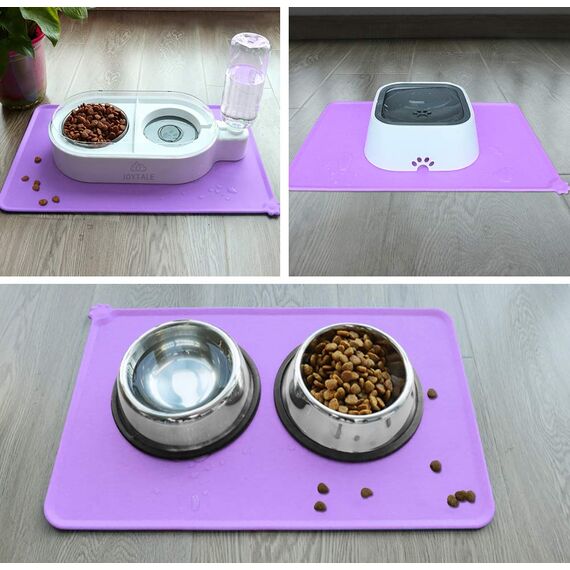 Joytale Silikon-Futtermatte für Hunde, rutschfeste wasserdichte Futtermatte mit erhöhtem Rand für Hunde und Katzen,47 x 30cm,Lila