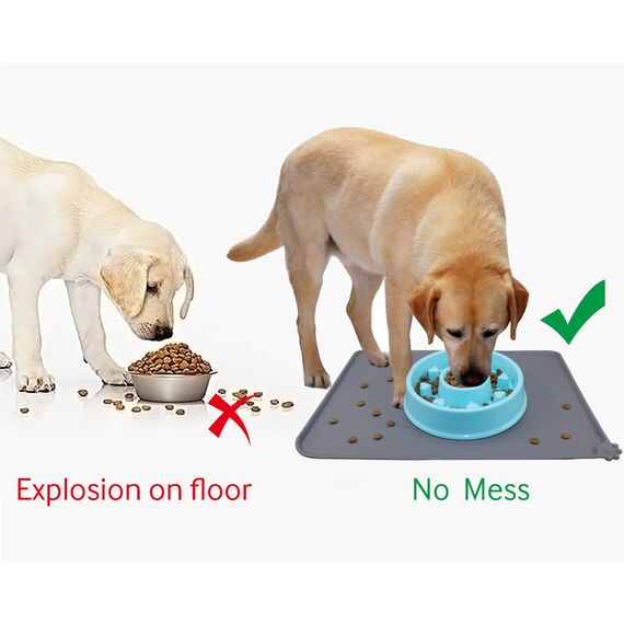 Joytale Silikon-Futtermatte für Hunde, rutschfeste wasserdichte Futtermatte mit erhöhtem Rand für Hunde und Katzen,53 x 37cm,Grau