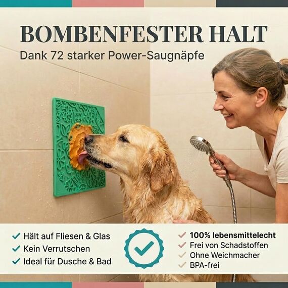HUND IST KÖNIG Leckmatte Hund mit patentierter Struktur + Saugnäpfe, Schleckmatte Hund 22x22cm [2 Stück] inkl. Spatel + Rezepte-Ebook, Hunde Leckmatte lebensmittelecht & spülmaschinenfest