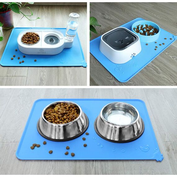Joytale Silikon-Futtermatte für Hunde, rutschfeste wasserdichte Futtermatte mit erhöhtem Rand für Hunde und Katzen,53 x 37cm, Blau