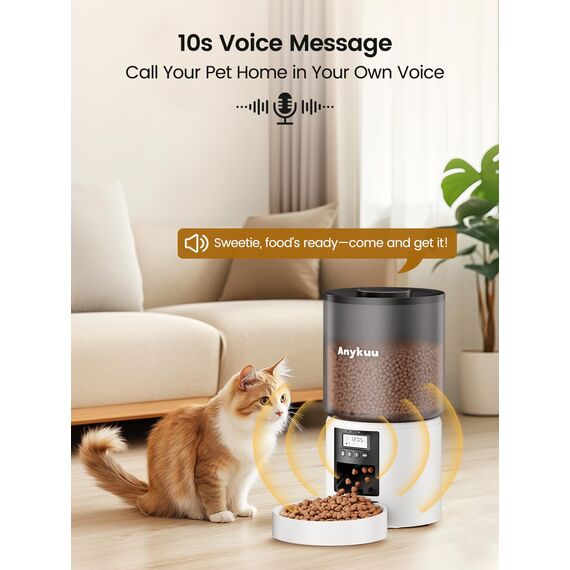 Anykuu Futterautomat Katze & Hund 4L Pet Feeder Cat mit Timer & Portionskontrolle 1-6 Mahlzeiten pro Tag Trockenfutterspender Hunde mit 10s Aufnahmefunktion für Kleine/Mittlere Haustiere