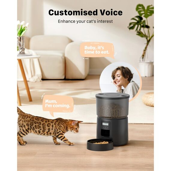 Futterautomat Katze - Katzenfutter Automat mit Programmierbarem Timer - 1-6 Mahlzeiten pro Tag - Futterspender Hund mit Pressedeckel und 10s Aufnahmefunktion - 3L