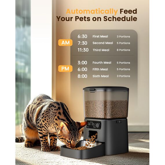 oneisall 3.5L Futterautomat Katze, Katzenfutter Automat mit Programmierbarem Timer, 1-6 Mahlzeiten pro Tag, Futterspender für Katzen/Hunde, mit Edelstahlnapf