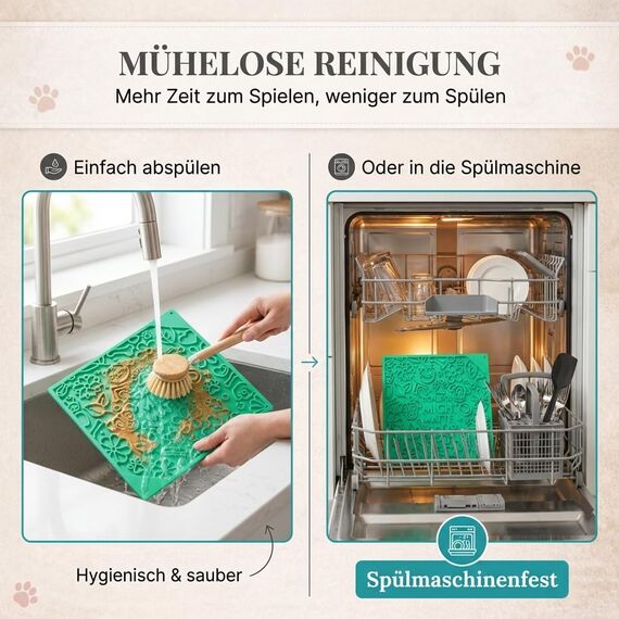 HUND IST KÖNIG Leckmatte Hund mit patentierter Struktur + Saugnäpfe, Schleckmatte Hund 22x22cm [2 Stück] inkl. Spatel + Rezepte-Ebook, Hunde Leckmatte lebensmittelecht & spülmaschinenfest