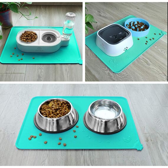 Joytale Silikon-Futtermatte für Hunde, rutschfeste wasserdichte Futtermatte mit erhöhtem Rand für Hunde und Katzen,53 x 37cm,Türkis