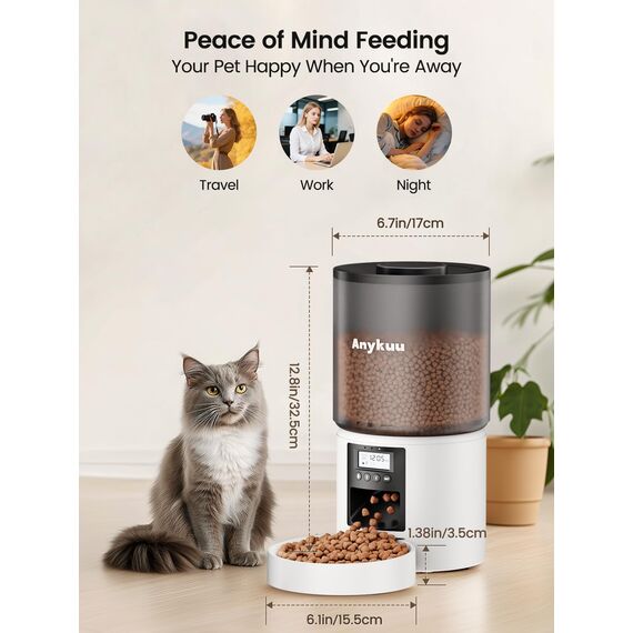 Anykuu Futterautomat Katze & Hund 4L Pet Feeder Cat mit Timer & Portionskontrolle 1-6 Mahlzeiten pro Tag Trockenfutterspender Hunde mit 10s Aufnahmefunktion für Kleine/Mittlere Haustiere