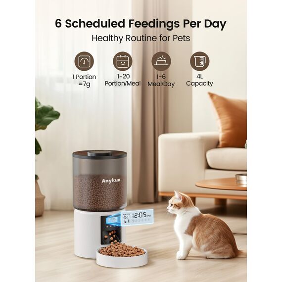 Anykuu Futterautomat Katze & Hund 4L Pet Feeder Cat mit Timer & Portionskontrolle 1-6 Mahlzeiten pro Tag Trockenfutterspender Hunde mit 10s Aufnahmefunktion für Kleine/Mittlere Haustiere