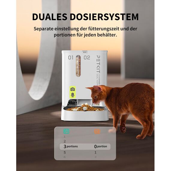 PETKIT Futterautomat Katze 2 Näpfe Mit Kamera, Futterautomat Katze,5L Katzen Futterautomaten,Automatischer Futterspender für Katze und Hund,KI Funktion,1-10 Mahlzeiten/Tag, 1-30 Portionen