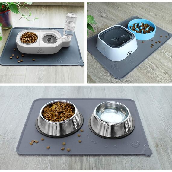 Joytale Silikon-Futtermatte für Hunde, rutschfeste wasserdichte Futtermatte mit erhöhtem Rand für Hunde und Katzen,53 x 37cm,Grau