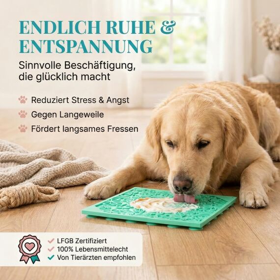 HUND IST KÖNIG Leckmatte Hund mit patentierter Struktur + Saugnäpfe, Schleckmatte Hund 22x22cm [2 Stück] inkl. Spatel + Rezepte-Ebook, Hunde Leckmatte lebensmittelecht & spülmaschinenfest