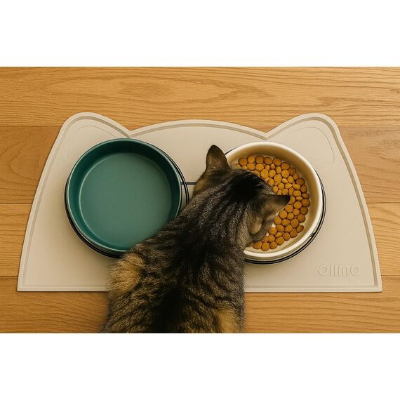 OHMO Napfunterlage für Kleine Hunde und Katze, 46x25cm, Unterlage für Katzennapf, rutschfeste Futterunterlage aus Silikon, Wasserdicht, Beige (Packung mit 2)