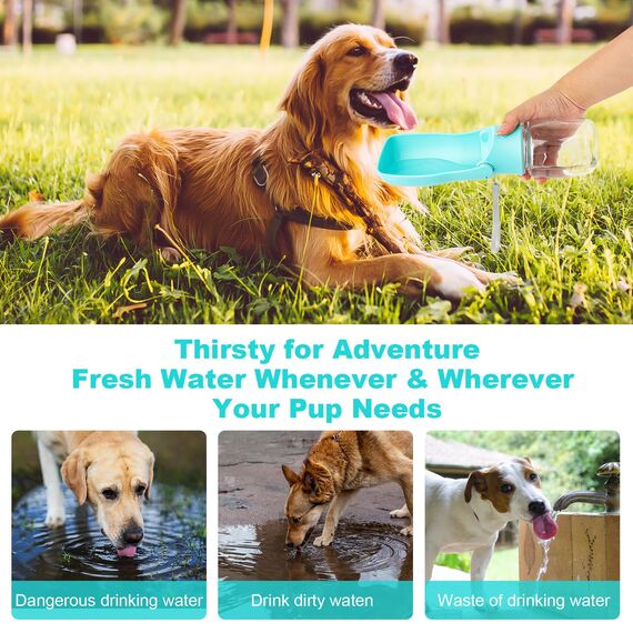 VFANDV Tragbare Haustier Trinkflasche, Trinkflasche Hunde, Hundewasserflasche, 180°Faltbare Hund Katze Haustiere Auslaufsicher Wasserflasche für Täglich Spazieren Gehen Reisen Campen (350ML)