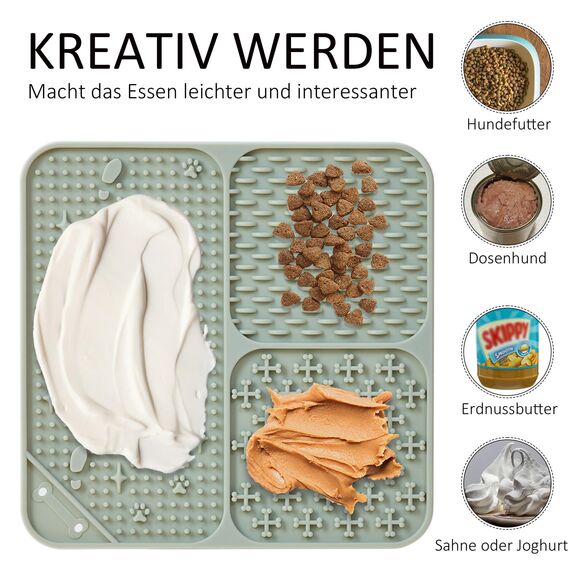 Wingcases-Schleckmatte Hund & Katze, 2 Stück Leckmatten 100% Silikon-Welpen- mit Saugnäpfen. Lindert Angst und Langeweile, leicht zu reinigen, (Hellgrün & Asche)