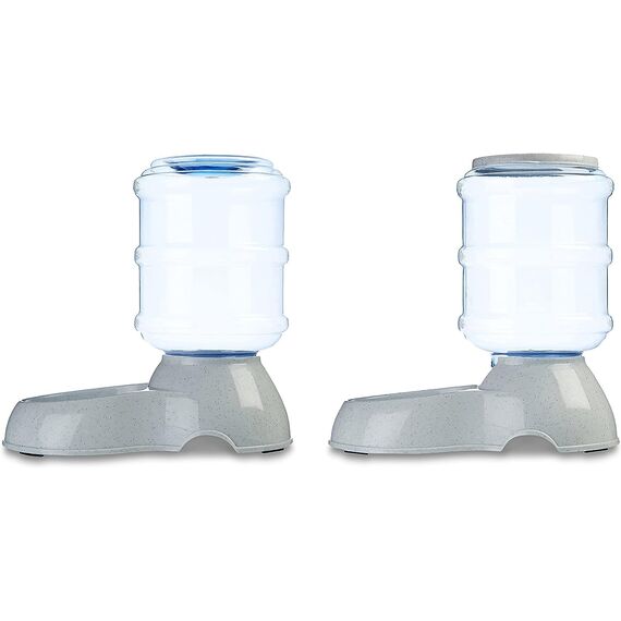 Amazon Basics 2 Stück, Hundefutter- und Wasserspender, Futter- und Wasserspender für Haustiere, Größe S, Klar, Grau