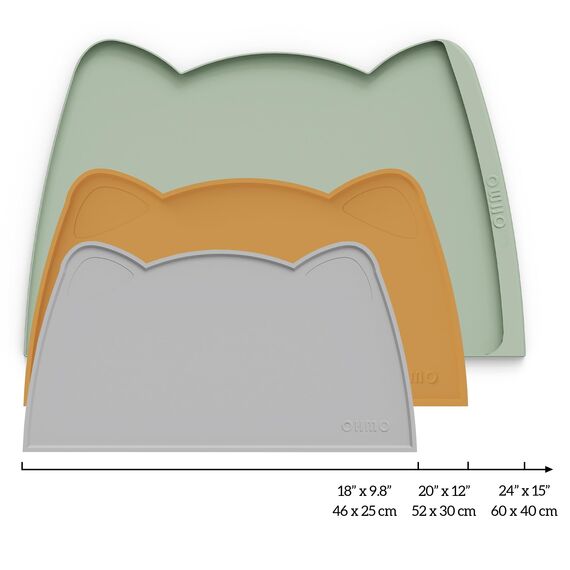 OHMO Napfunterlage für Kleine Hunde und Katze, 46x25cm, Unterlage für Katzennapf, rutschfeste Futterunterlage aus Silikon, Wasserdicht, Aschgrau