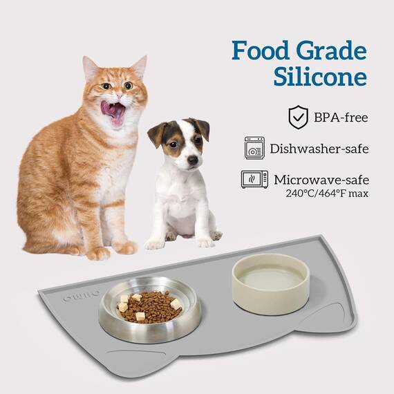 OHMO Napfunterlage für Kleine Hunde und Katze, Unterlage für Katzennapf, rutschfeste Futterunterlage aus Silikon, Wasserdicht, Aschgrau 52x30cm