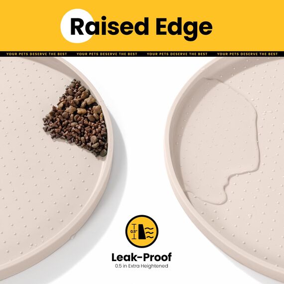 Conlun Napfunterlage Hund,1,2cm Hohe Ränder Futtermatte Katzen zur Vermeidung von Verschüttungen,BPA-Freie Silikonmatte mit Rand Gummi-Hundenapf Unterlage für Futter-und Wassernäpfe(Taupe,81x51cm)