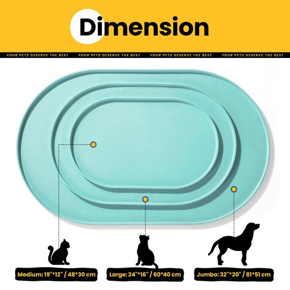 Conlun Napfunterlage Hund,1,2cm Hohe Ränder Futtermatte Katzen zur Vermeidung von Verschüttungen,BPA-Freie Silikonmatte mit Rand Gummi-Hundenapf Unterlage für Futter-und Wassernäpfe(Türkis,48x30cm)LVS