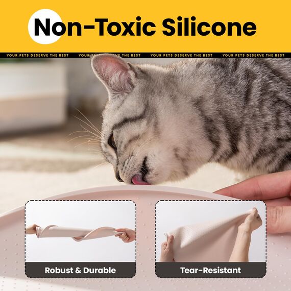 Conlun Napfunterlage Hund,1,2cm Hohe Ränder Futtermatte Katzen zur Vermeidung von Verschüttungen,BPA-Freie Silikonmatte mit Rand Gummi-Hundenapf Unterlage für Futter-und Wassernäpfe(Taupe,81x51cm)