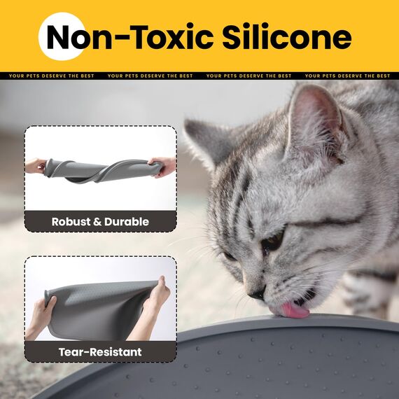Conlun Napfunterlage Hund,1,2cm Hohe Ränder Futtermatte Katzen zur Vermeidung von Verschüttungen,BPA-Freie mit Rand Futtermatte für Haustiere für Futter- und Wassernäpfe (60x40cm, Grau)