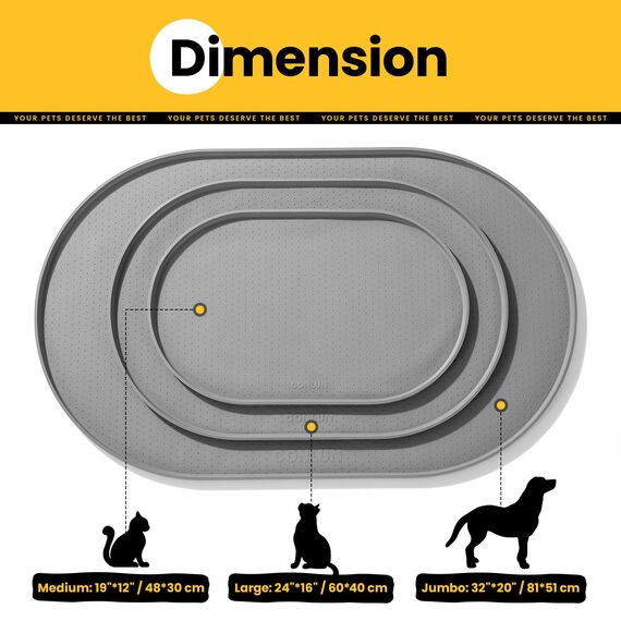 Conlun Napfunterlage Hund,1,2cm Hohe Ränder Futtermatte Katzen zur Vermeidung von Verschüttungen,BPA-Freie Silikonmatte mit Rand Gummi-Hundenapf Unterlage für Futter- und Wassernäpfe(Grau,81x51 cm)