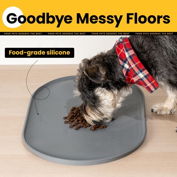 Conlun Napfunterlage Hund,1,2cm Hohe Ränder Futtermatte Katzen zur Vermeidung von Verschüttungen,BPA-Freie mit Rand Futtermatte für Haustiere für Futter- und Wassernäpfe (60x40cm, Grau)