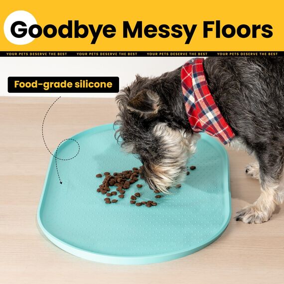 Conlun Napfunterlage Hund,1,2cm Hohe Ränder Futtermatte Katzen zur Vermeidung von Verschüttungen,BPA-Freie Silikonmatte mit Rand Gummi-Hundenapf Unterlage für Futter-und Wassernäpfe(Türkis,48x30cm)LVS