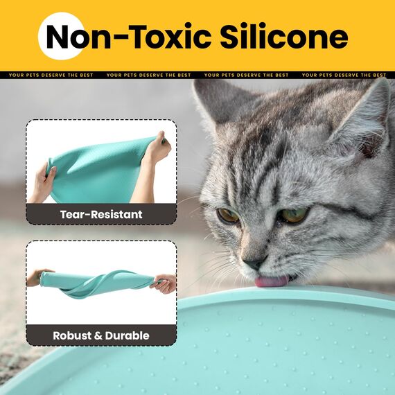 Conlun Napfunterlage Hund,1,2cm Hohe Ränder Futtermatte Katzen zur Vermeidung von Verschüttungen,BPA-Freie Silikonmatte mit Rand Gummi-Hundenapf Unterlage für Futter-und Wassernäpfe(Türkis,48x30cm)LVS
