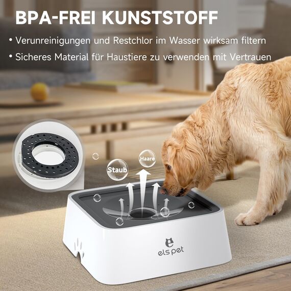 ELS PET Wassernapf für Hunde: 2L Auslaufsicher Trinknapf Reisenapf, rutschfest Katzen Hund Haustiere Hundenapf Anti-Schwapp Wasserspender für Haustiere & Innen & Draußen & Auto