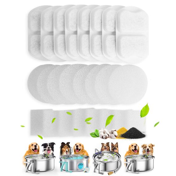oneisall 8 Packung Ersatzfilter für 7L Hundebrunnen Trinkbrunnen Edelstahl, Wasserbrunnen für Katz, 3 Filtersystem