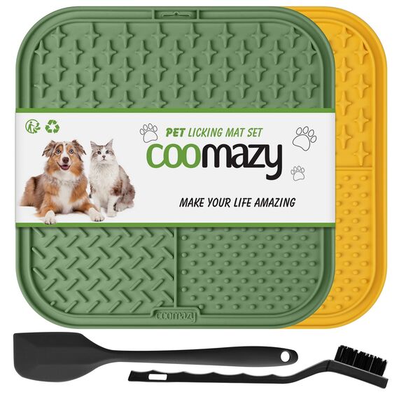 Coomazy Leckmatte Hund 2 Stück Schleckmatt e Hund mit Silikonspatel und Bürste Slow Feeder Hunde Leckmatte für Hund Baden, Fellpflege