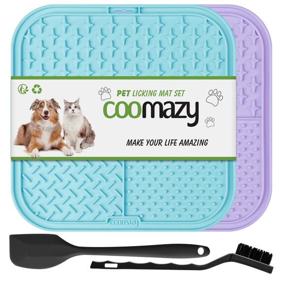 Coomazy Leckmatte Hund, 2 Stück Schleckmatte Hund mit Silikonspatel und Bürste Slow Feeder Hunde Leckmatte für Baden, Fellpflege