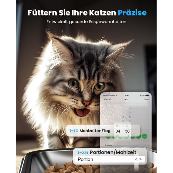 oneisall 5L Futterautomat Katze 2 Näpfe, 5G/2.4G WiFi Intelligenter Katzenfutter Automat, Einfache Bedienung mit APP-Steuerung, Futterspender für Katzen/Hunde, mit 2 Edelstahlschüssel, Voice Recorder