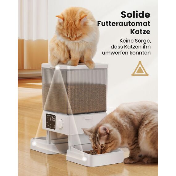 oneisall 5L Futterautomat Katze 2 Näpfe, Katzenfutter Automat mit einem Knopf, Einfache Bedienung, Futterspender für Katzen/Hunde, mit Edelstahlschüssel, Voice Recorder, weiß