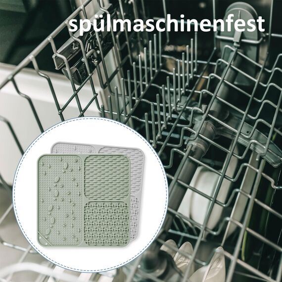 Wingcases-Schleckmatte Hund & Katze, 2 Stück Leckmatten 100% Silikon-Welpen- mit Saugnäpfen. Lindert Angst und Langeweile, leicht zu reinigen, (Hellgrün & Asche)