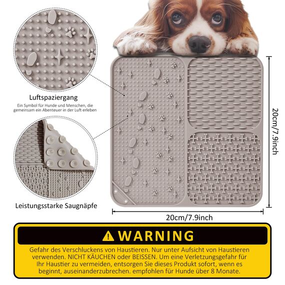 Wingcases-Schleckmatte Hund & Katze, 2 Stück Leckmatten 100% Silikon-Welpen- mit Saugnäpfen. Lindert Angst und Langeweile, leicht zu reinigen(Asche & Beige)