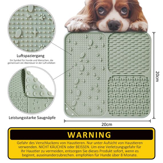 Wingcases-Schleckmatte Hund & Katze, 2 Stück Leckmatten 100% Silikon-Welpen- mit Saugnäpfen. Lindert Angst und Langeweile, leicht zu reinigen, (Hellgrün & Asche)