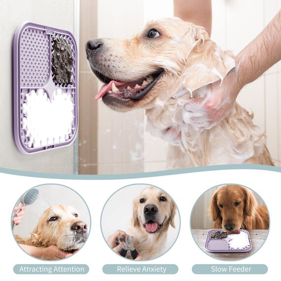 Coomazy Leckmatte Hund, 2 Stück Schleckmatte Hund mit Silikonspatel und Bürste Slow Feeder Hunde Leckmatte für Baden, Fellpflege