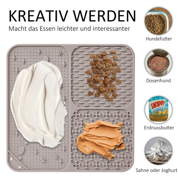 Wingcases-Schleckmatte Hund & Katze, 2 Stück Leckmatten 100% Silikon-Welpen- mit Saugnäpfen. Lindert Angst und Langeweile, leicht zu reinigen(Asche & Beige)